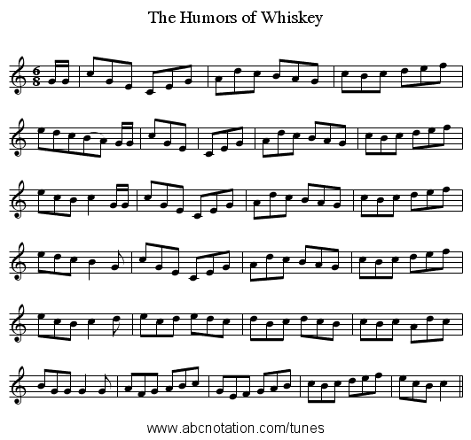 The Humors of Whiskey - staff notation