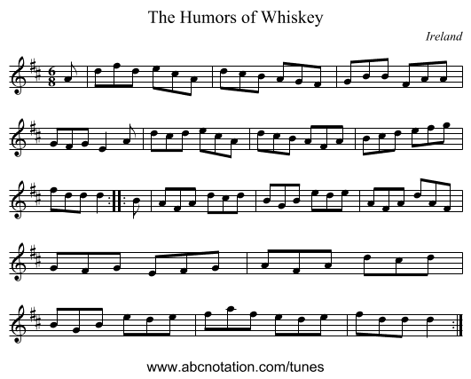 The Humors of Whiskey - staff notation