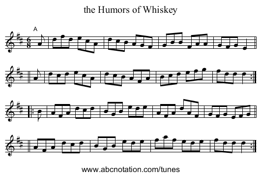 the Humors of Whiskey - staff notation