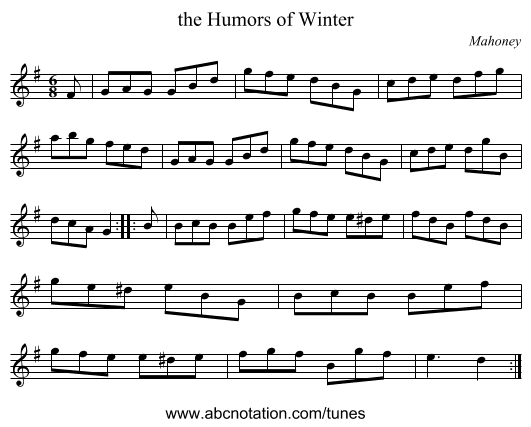 the Humors of Winter - staff notation