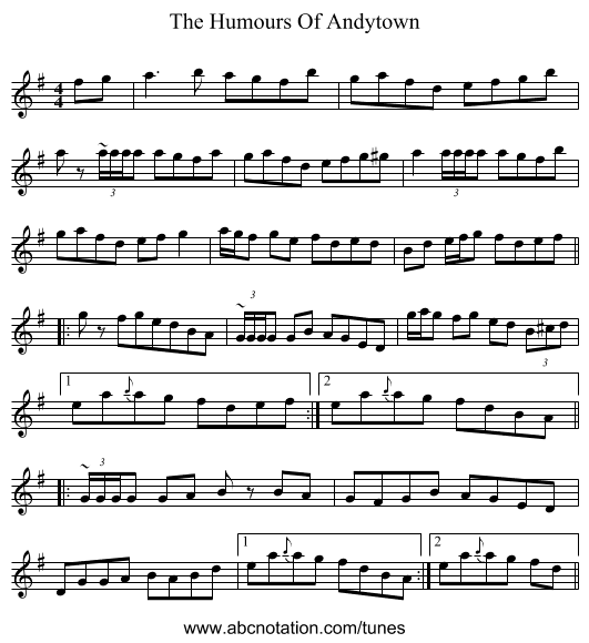 The Humours Of Andytown - staff notation