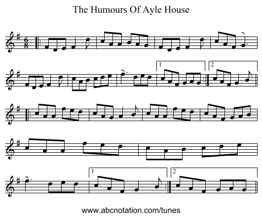 The Humours Of Ayle House - staff notation