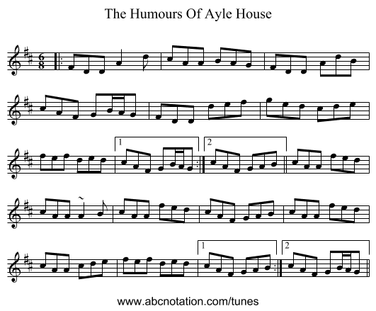 The Humours Of Ayle House - staff notation