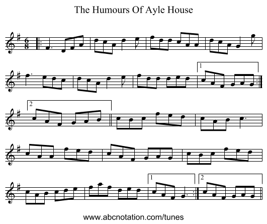 The Humours Of Ayle House - staff notation