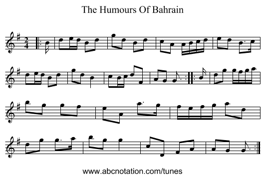 The Humours Of Bahrain - staff notation