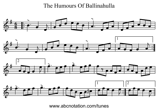 The Humours Of Ballinahulla - staff notation