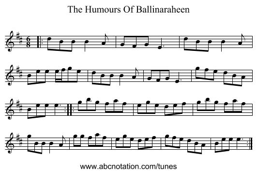 The Humours Of Ballinaraheen - staff notation