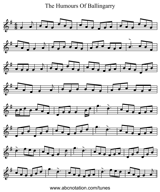 The Humours Of Ballingarry - staff notation