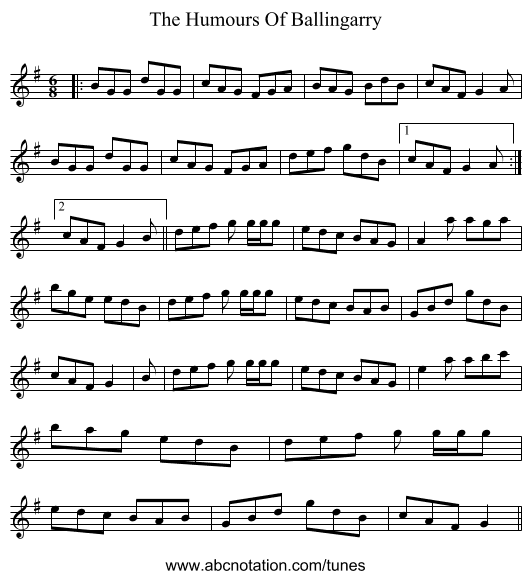 The Humours Of Ballingarry - staff notation