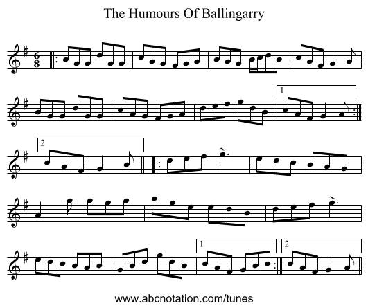 The Humours Of Ballingarry - staff notation