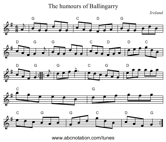 The humours of Ballingarry - staff notation