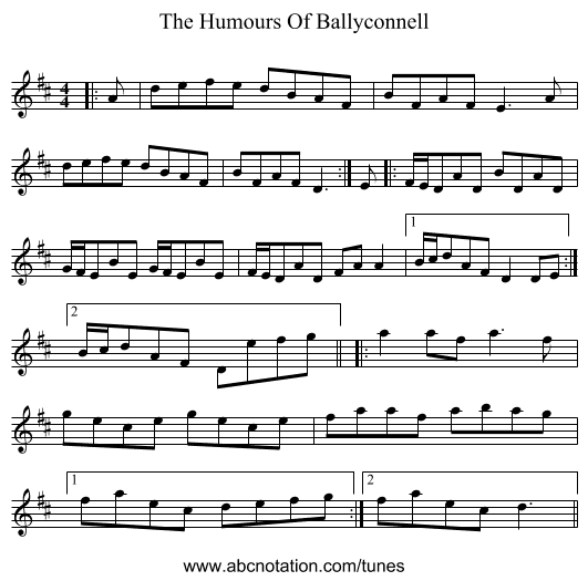 The Humours Of Ballyconnell - staff notation