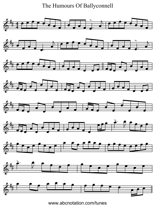 The Humours Of Ballyconnell - staff notation