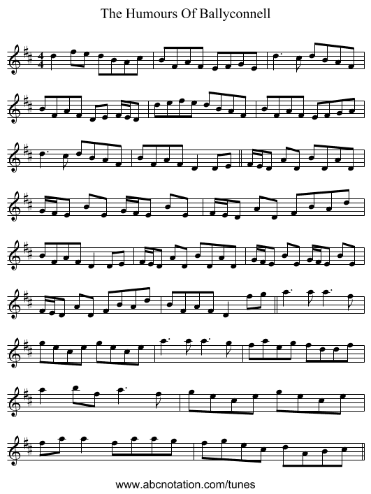 The Humours Of Ballyconnell - staff notation