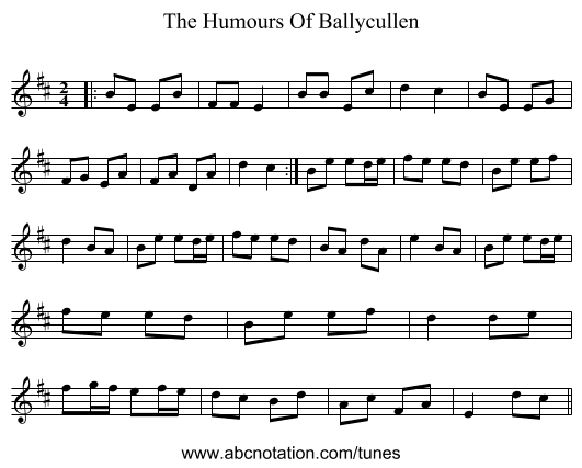 The Humours Of Ballycullen - staff notation