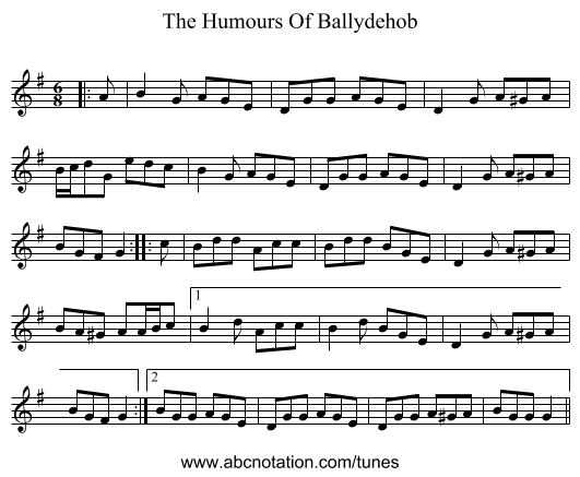 The Humours Of Ballydehob - staff notation