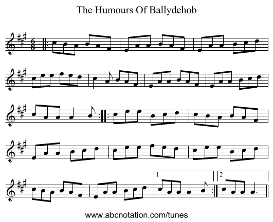 The Humours Of Ballydehob - staff notation