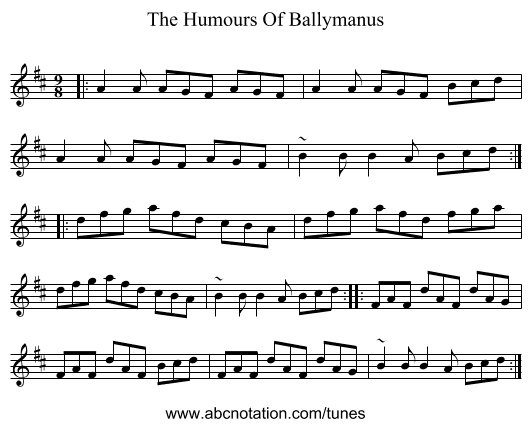 The Humours Of Ballymanus - staff notation