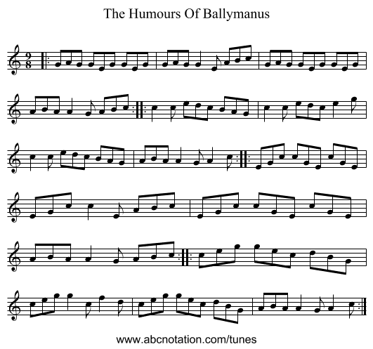 The Humours Of Ballymanus - staff notation