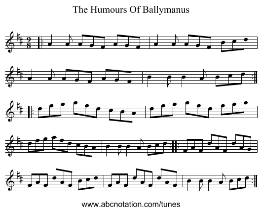The Humours Of Ballymanus - staff notation
