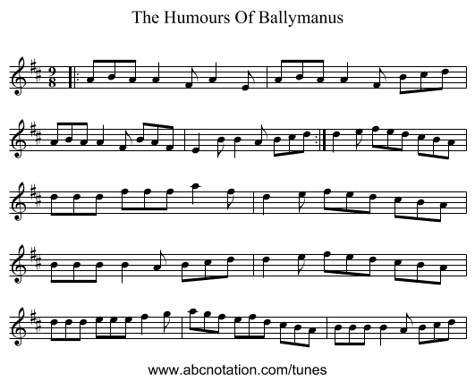 The Humours Of Ballymanus - staff notation