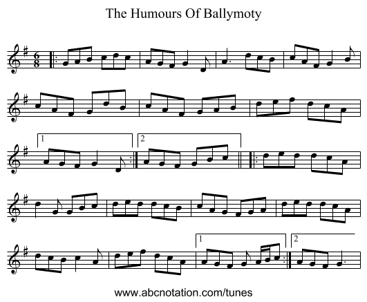 The Humours Of Ballymoty - staff notation