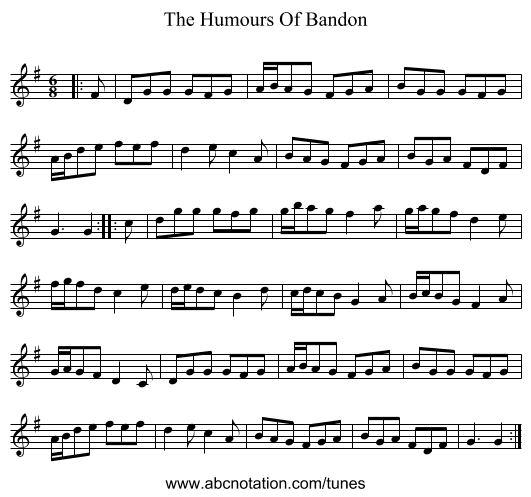The Humours Of Bandon - staff notation