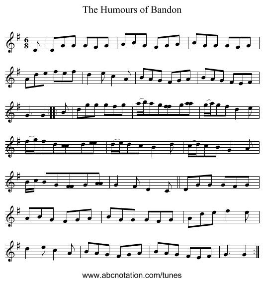 The Humours of Bandon - staff notation