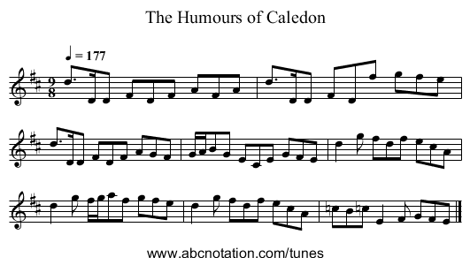 The Humours of Caledon - staff notation