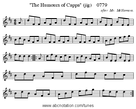 The Humours of Cappa (jig) 0779 - staff notation