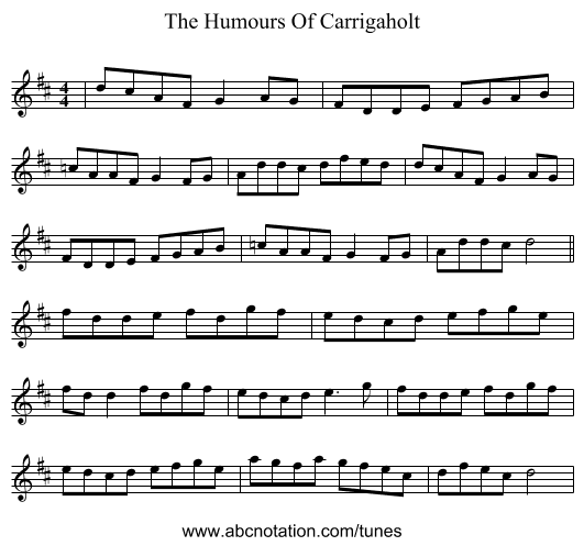 The Humours Of Carrigaholt - staff notation