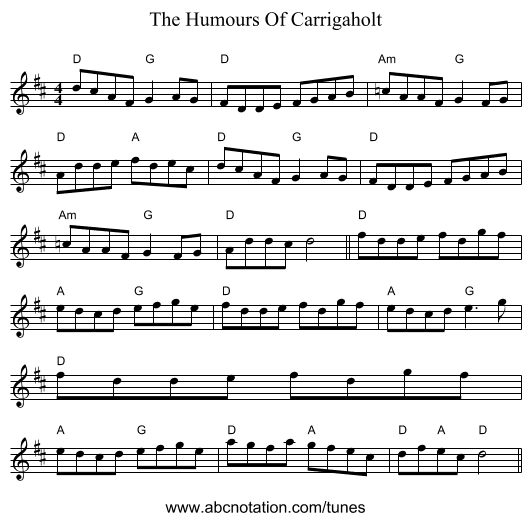 The Humours Of Carrigaholt - staff notation