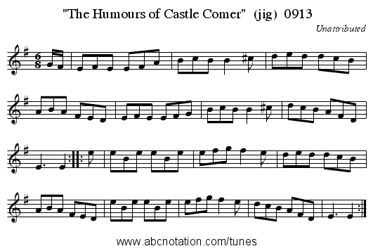 The Humours of Castle Comer  (jig)  0913 - staff notation