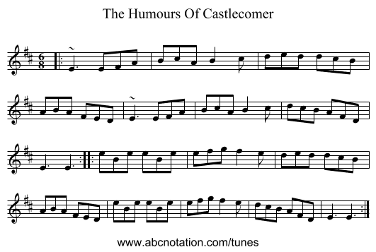 The Humours Of Castlecomer - staff notation
