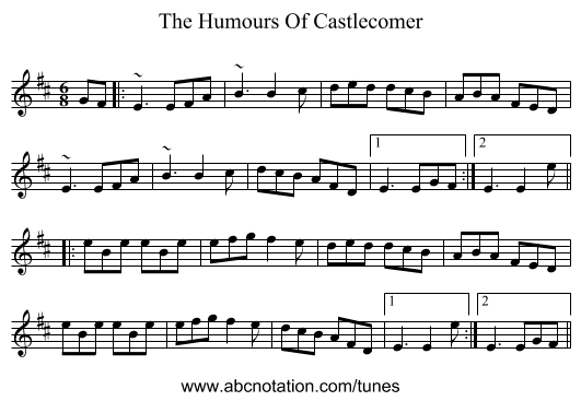 The Humours Of Castlecomer - staff notation