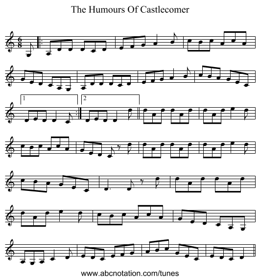 The Humours Of Castlecomer - staff notation