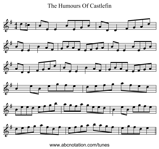The Humours Of Castlefin - staff notation