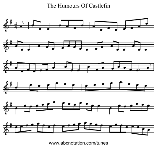 The Humours Of Castlefin - staff notation