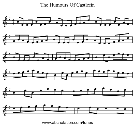 The Humours Of Castlefin - staff notation