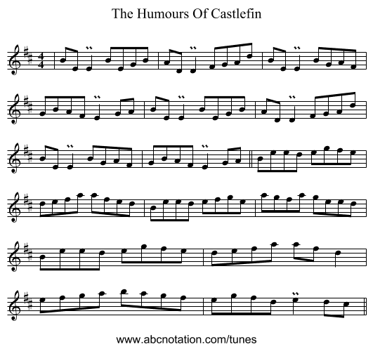 The Humours Of Castlefin - staff notation