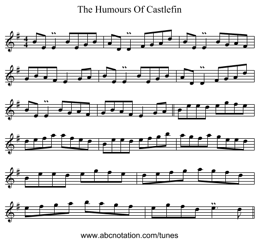 The Humours Of Castlefin - staff notation