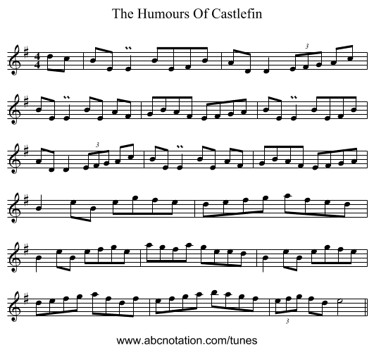 The Humours Of Castlefin - staff notation