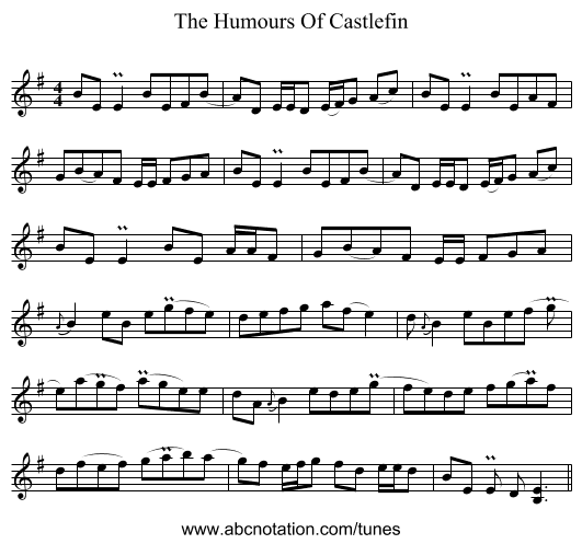 The Humours Of Castlefin - staff notation