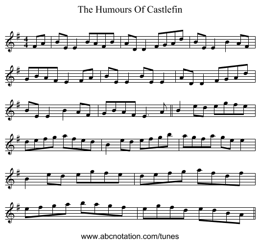 The Humours Of Castlefin - staff notation