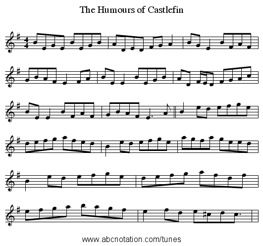 The Humours of Castlefin - staff notation