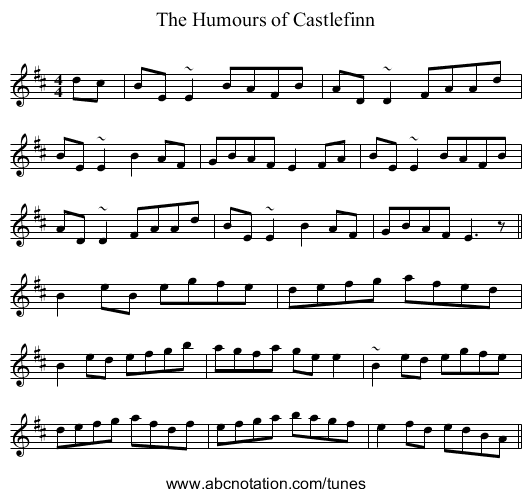 The Humours of Castlefinn - staff notation
