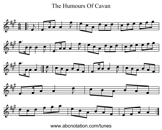 The Humours Of Cavan - staff notation