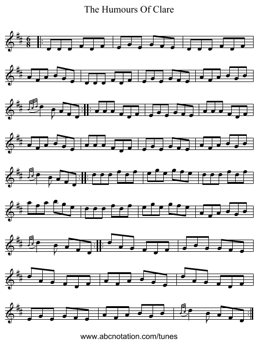 The Humours Of Clare - staff notation