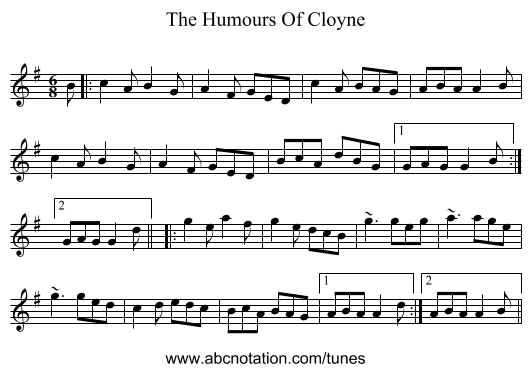 The Humours Of Cloyne - staff notation