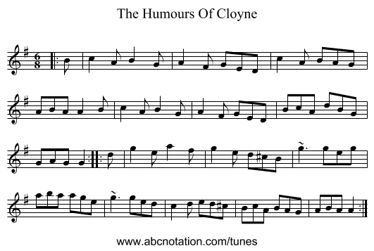 The Humours Of Cloyne - staff notation